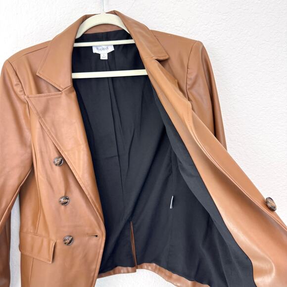 Evereve Womens Elizabeth St. Blazer Size S Neutral Minimal Fall Vegan Cognac - Picture 5 of 10
